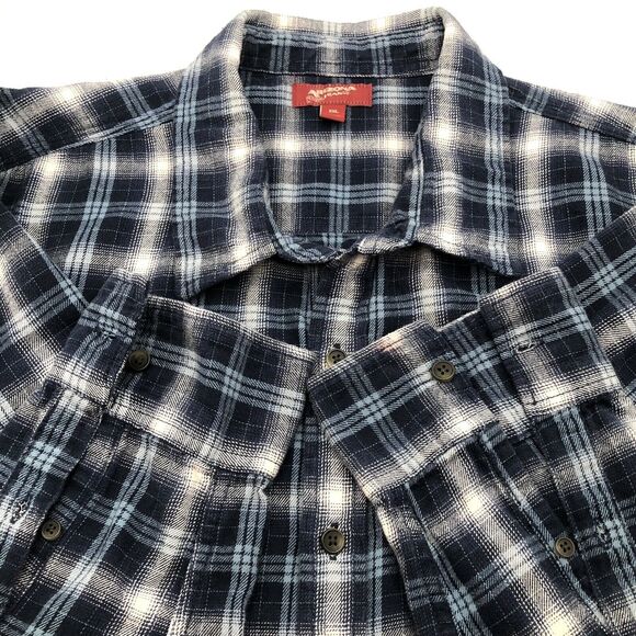 Arizona Jeans Co Mens Flannel Shirt XXL Blue Plaid 2 Chest Pockets Country - Picture 2 of 9